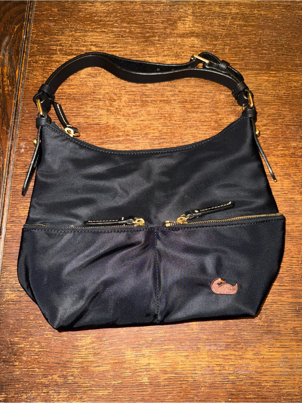 EUC vintage Dooney & Bourke black nylon & leather hobo shoulder bag pristine